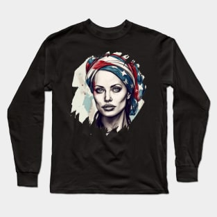 Portrait of Angelina Jolie, 4th of July Patriotic Long Sleeve T-Shirt